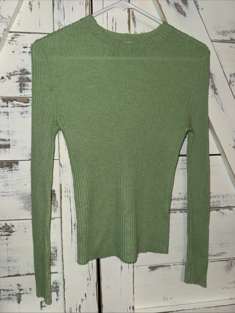 Vince Ribbed Mock Neck Pullover Shirt Sweater in Light Green Lightweight Wool XS